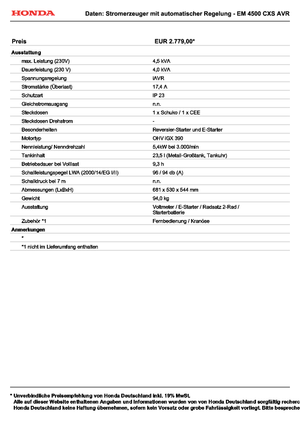 Benzinli Jeneratörler Honda EM 4500 CXS