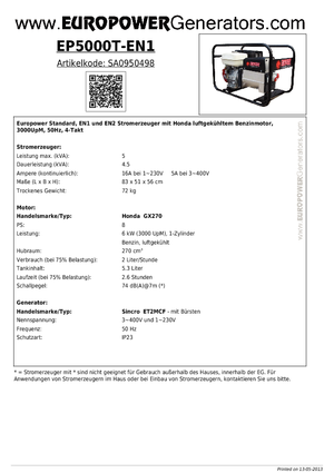 Benzinli Jeneratörler Europower EP 5000 T-EN1 (S)