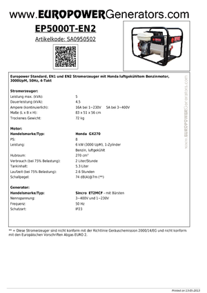 Gasoline Power Generators Europower EP 5000 T-EN2 (S)