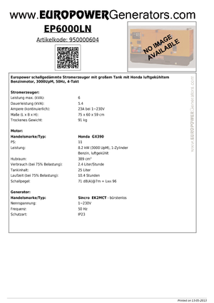 Gasoline Power Generators Europower EP6000LN (S)