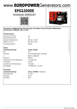 Benzinli Jeneratörler Europower EPG12000E (S)