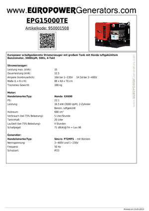 Benzinli Jeneratörler Europower EPG15000TE (S)