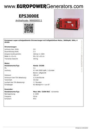 Benzinli Jeneratörler Europower EPS 3000 E (MA)