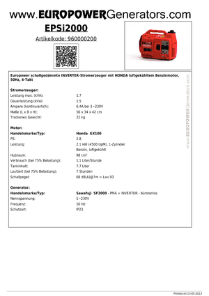 Gasoline Power Generators Europower EPSi2000 (Sa)