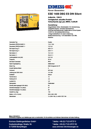 Benzinli Jeneratörler Endress ESE 1408 DBG ES DIN Silent