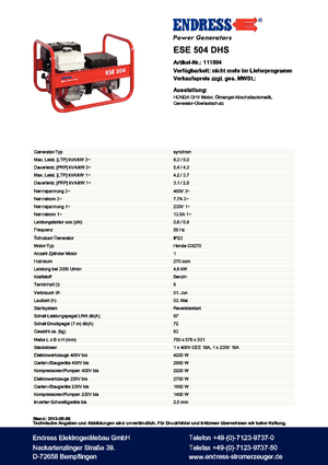 Benzinli Jeneratörler Endress ESE 504 DHS