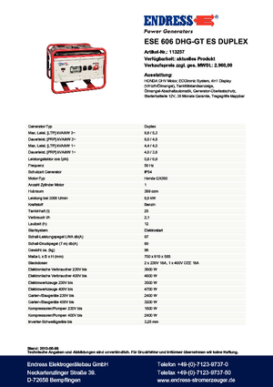 Benzinli Jeneratörler Endress ESE 606 DHG-GT ES Duplex