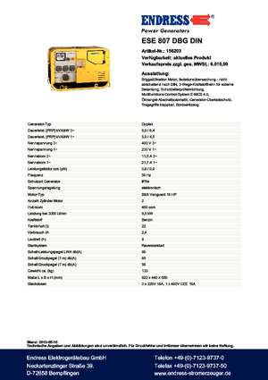 Gasoline Power Generators Endress ESE 807 DBG DIN