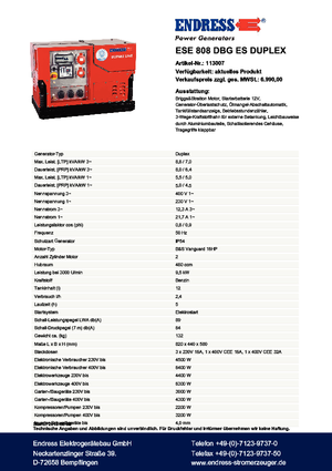 Gasoline Power Generators Endress ESE 808 DBG ES Duplex Silent