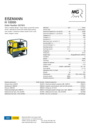 Gasoline Power Generators Eisemann H 10000