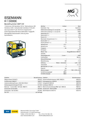 Gasoline Power Generators Eisemann H 13000 E