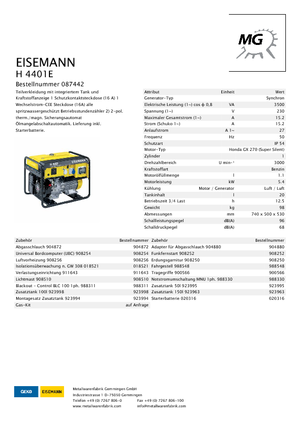 Gasoline Power Generators Eisemann H 4401 E