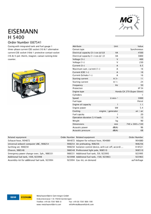 Benzinli Jeneratörler Eisemann H 5400