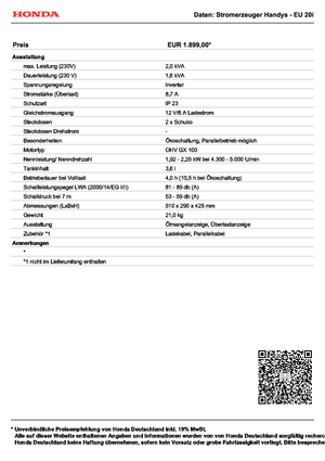 Gasoline Power Generators Honda EU 20i