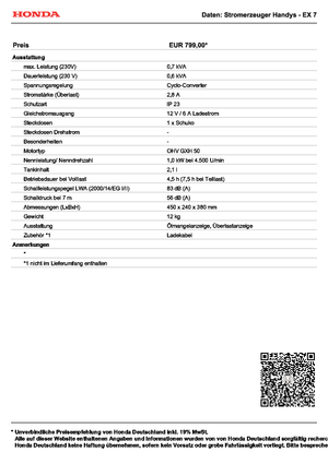 Gasoline Power Generators Honda Handy EX 7