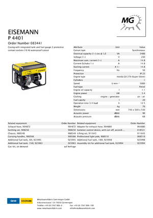Gasoline Power Generators Eisemann P 4401