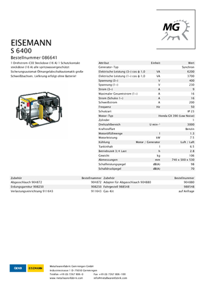 Gasoline Power Generators Eisemann S 6400