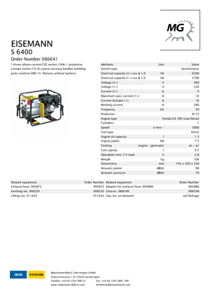 Gasoline Power Generators Eisemann S 6400