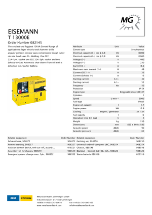 Benzinli Jeneratörler Eisemann T 13000 E