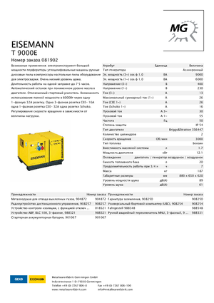 Benzinli Jeneratörler Eisemann T 9000 E