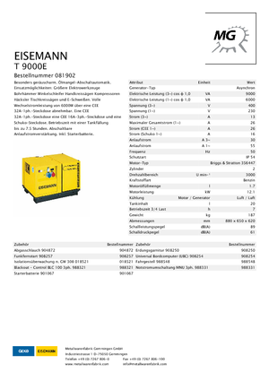 Benzinli Jeneratörler Eisemann T 9000 E
