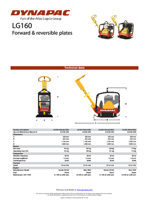 Reversible Vibratory Plate Compactors Dynapac LG 160