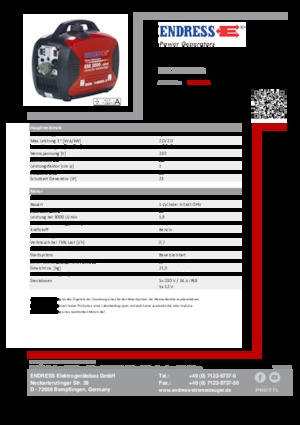 Gasoline Power Generators Endress ESE 2000I IP68