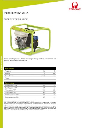 Gasoline Power Generators PRAMAC Lifter PX 3250