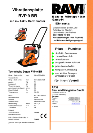 Single Direction Vibratory Plate Compactors Ravi RVP 9 BR