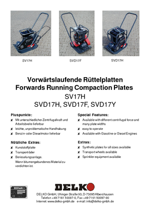 Single Direction Vibratory Plate Compactors Delko SV 17 H