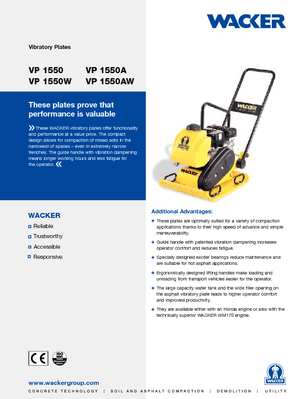 Tek Yönlü Titreşimli Plaka Sıkıştırıcıları Wacker Neuson VP 1550 A