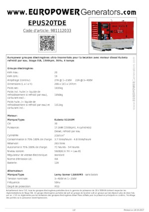 Diesel Power Generators Europower EPUS20TDE (LS)