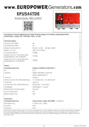 Diesel Power Generators Europower EPUS44TDE (LS)