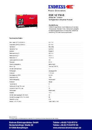 Diesel Power Generators Endress ESE 10 YW-B