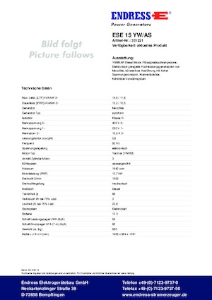 Dizel Jeneratörler Endress ESE 15 YW/AS