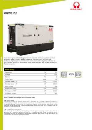 Diesel Power Generators PRAMAC Lifter GRW 115 P