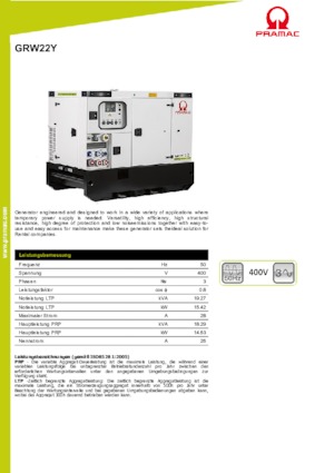 Diesel Power Generators PRAMAC Lifter GRW 22 Y