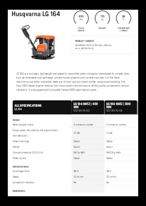 Reversible Vibratory Plate Compactors Husqvarna LG 164