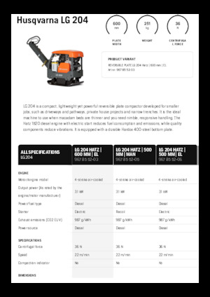 Reversible Vibratory Plate Compactors Husqvarna LG 204