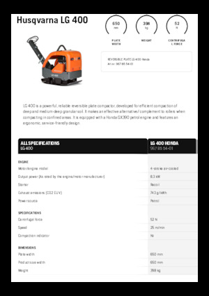 Reversible Vibratory Plate Compactors Husqvarna LG 400
