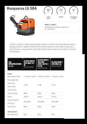 Reversible Vibratory Plate Compactors Husqvarna LG 504