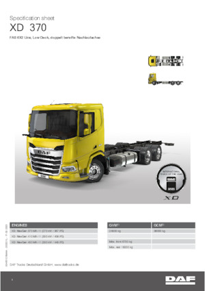 Katı şasiler DAF XD 370 FAS Low Deck