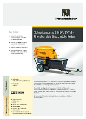 Screw Conveyor Pumps Putzmeister S 5 EVTM