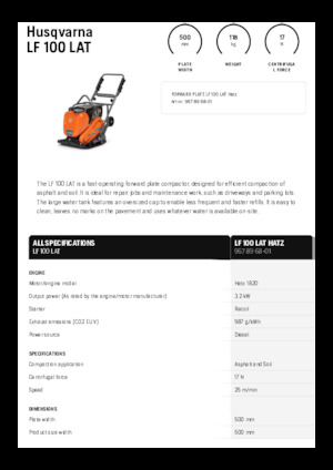 Single Direction Vibratory Plate Compactors Husqvarna LF 100 LAT