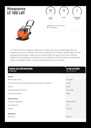 Single Direction Vibratory Plate Compactors Husqvarna LF 100 LAT