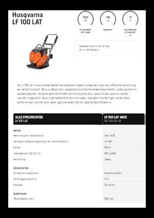 Single Direction Vibratory Plate Compactors Husqvarna LF 100 LAT