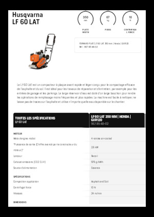 Single Direction Vibratory Plate Compactors Husqvarna LF 60 LAT