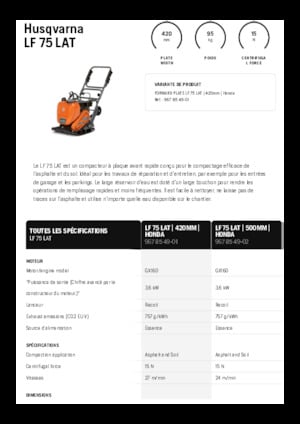 Single Direction Vibratory Plate Compactors Husqvarna LF 75 LAT
