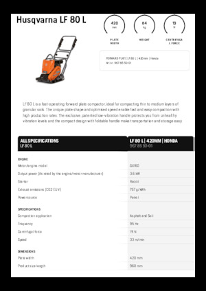 Single Direction Vibratory Plate Compactors Husqvarna LF 80 L