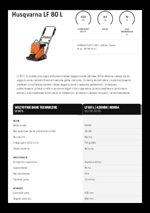 Single Direction Vibratory Plate Compactors Husqvarna LF 80 L